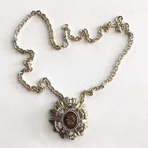 Vintage Western Germany Spinning Flower Necklace Brooch Pendant